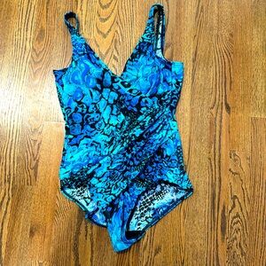 Miraclesuit Ruched Abstract Print One Piece Bathing Suit Size 12